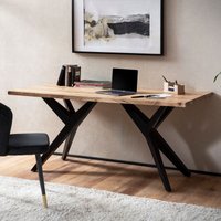FineBuy Schreibtisch Akazie Massivholz Computertisch Loft-Style, Homeoffice Bürotisch mit Metallbeinen, Holztisch Industrial Groß, Laptoptisch Arbeitszimmer Rec