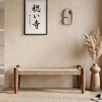 FineBuy Sitzbank 120cm Jute Mango Massivholz Braun - Flurbank Holzbank Eingangsbereich - Bettbank Dielenbank für den Flur - Schlafzimmer Belastbar bis 200 kg Ha
