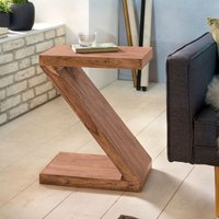 FineBuy Beistelltisch Massivholz Z Cube 59cm hoch Wohnzimmertisch Landhaus-Stil Braun Couchtisch Farbe wählbar – Ansicht 1