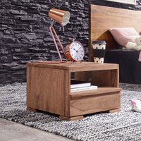 FineBuy Nachttisch Massivholz mit Schublade & Ablagefach – Flache Landhaus Nachtkommode für Schlafzimmer, Nachtkästchen mit Stauraum für Futon Betten – 40x40x30
