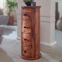 FineBuy Design Sideboard Sheesham Massivholz Ø 35 cm, Schränkchen mit Schubladen, Schmaler Beistellschrank Massiv, Mini Kommode Rund – Ansicht 1