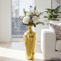 FineBuy Bodenvase Aluminium Gold - Blumenvase Groß - Metallvase im Discokugel Design Modern - Dekovase rund für Trockenblumen - XL Standvase Hoch - Wohnzimmer D – Ansicht 1
