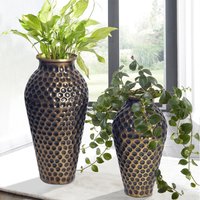 FineBuy Deko Vase 2er Set Aluminium Amphore Blumenvase Modern, Dekovase Rund 2-teilig für Blumen, Alu Tischvase Wohndeko Metall Tischdeko Handgefertigt