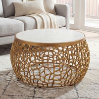 FineBuy Design Metall Couchtisch Gold mit weißer Marmor Tischplatte 60 cm rund - Aluminium Wohnzimmertisch Modern - Loungetisch Alu Beistelltisch Wohnzimmer Han – Ansicht 1