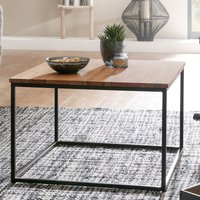 FineBuy Couchtisch quadratisch 60x60 cm Akazie Massivholz · Wohnzimmertisch mit schwarzem Metallgestell · Handgefertigt im Industrial Design · Natürlich & robus – Ansicht 1