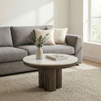 FineBuy Couchtisch Metall mit weißer Marmor Tischplatte 60cm Rund - Design Wohnzimmertisch Aluminium - Alu Loungetisch Säulenbein - Moderner Beistelltisch Sofat – Ansicht 1