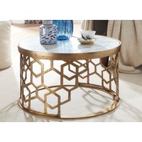 FineBuy Couchtisch Echter Marmor Weiß 60x60x36 cm Sofatisch Metall Gold, Design Wohnzimmertisch Rund, Kleiner Kaffeetisch Modern, Beistelltisch Anstelltisch Woh