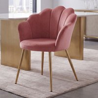 FineBuy Esszimmerstuhl Tulpe Samt Gepolstert, Küchenstuhl mit Goldfarbenen Beinen, Schalenstuhl Skandinavisches Design, Polsterstuhl mit Stoffbezug