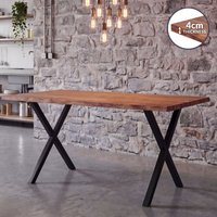 FineBuy Esszimmertisch 120 x 60cm rechteckig Massivholz Akazie 4cm Baumkante - Industrial Esstisch Baumstamm Massiv Echtholz - Küchentisch - Baumkantentisch mit