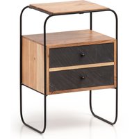 FineBuy Nachttisch Massivholz / Steinoptik 40x60x30 cm Nachtschrank Boxspringbett, Industrial Nachtkonsole mit 2 Schubladen & Ablagefläche, Nachtkommode Staurau – Ansicht 1