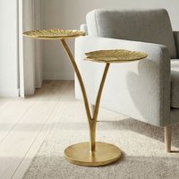 FineBuy Beistelltisch Seerosenblatt Gold 57cm Aluminium Tisch - Design Anstelltisch Alu Modern Rund - Wohnzimmertisch Metall - Metalltisch Dekotisch Couchtisch 