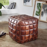 FineBuy Sitzwürfel Echtleder braun 39 x 41 x 39 cm Ottomane Wohnzimmer, Design Pouf Hocker orientalisch, Polster Sitzhocker edel, Orient Beinablage Sofa, Würfel