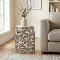FineBuy Beistelltisch 40cm mit weißer Marmor Tischplatte - Couchtisch klein rund - Sofatisch Alu modern - Wohnzimmertisch Aluminium - Design Tisch Metallgestell