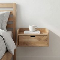 FineBuy Nachtkonsole für Wandmontage 45x30cm Akazie Massivholz Braun - Nachttisch mit Schublade - Wandnachttisch Schwebend für Boxspringbett - Nachtschrank Nach – Ansicht 1
