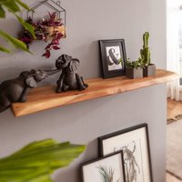 FineBuy Wandregal mit Baumkante Akazie Massivholz, Design Schweberegal Wandboard Massiv, Regal Holz Natur, Landhausstil Hängeregal – Ansicht 1