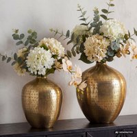 FineBuy Tischvase 2er Set Aluminium - Dekovase rund - Metall Vase modern - Wohnzimmer Deko Alu - Design Vase Tisch Dekoration Handmade