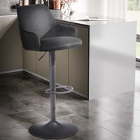 FineBuy Barhocker Samt Hocker mit Lehne 86 - 106 cm, Küchenhocker Höhenverstellbar Modern 100 kg, Barstuhl Tresenhocker mit Metall-Trompetenfuß, Bistrohocker Ge – Ansicht 1