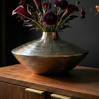 FineBuy Tischvase Aluminium 35cm - Dekovase rund - Metall Vase modern - Wohnzimmer Deko Alu - Design Vase flach Tisch Dekoration - Pflanzgefäß Handmade