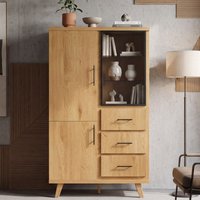 FineBuy Hochschrank MDF 188cm Eiche Dekor Groß mit Türen und Schubladen - Design Standschrank - Mehrzweckschrank Holzoptik - Wohnzimmerschrank Modern - Esszimme – Ansicht 1
