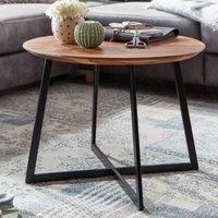 FineBuy Couchtisch Sheesham Massivholz rund Ø 60 cm x 45 cm | Wohnzimmertisch Holz Natur mit Metallgestell | Design Tisch Handarbeit | Moderner Sofatisch aus Ec – Ansicht 1