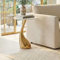 FineBuy Beistelltisch 45cm Gold mit weißer Marmor Tischplatte - Couchtisch klein rund - Sofatisch Alu modern - Wohnzimmertisch Aluminium - Design Tisch Metallge – Ansicht 1