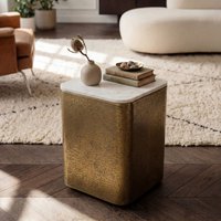 FineBuy Beistelltisch Metall mit weißer Marmor Tischplatte 33cm quadratisch - Moderner Anstelltisch - Design Sofatisch - Loungetisch Couchtisch - Edler Wohnzimm