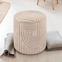 FineBuy Dekohocker mit Stauraum aus Baumwolle rund Ø40×45 cm, Sitzhocker mit abnehmbarem Deckel, Beistellhocker Beige, Polsterhocker Boho Design für Wohnzimmer 