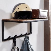 FineBuy Wandgarderobe Akazie Massivholz 70 cm mit Ablage - Garderobenpaneel mit Hutablage - Wand Garderobenleiste Hakenleiste - 5 Kleiderhaken Metall – Ansicht 1