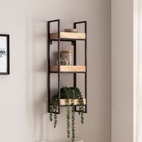 FineBuy Wandregal 27x77x18 cm Mango Massivholz / Metall Hängeregal Industrial, Design Schweberegal Rechteckig, Regal Hängend Wohnzimmer, Tablettregal Wand mit 3 – Ansicht 1