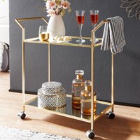 FineBuy goldener Design Servierwagen mit 2 Glasablagen, gebremste Rollen, Rollwagen, Barwagen, Teewagen, Weinwagen für Küche, Esszimmer, Bar Trolley