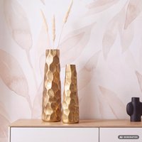 FineBuy Deko Vase 2er Set Aluminium Blumenvase Modern, Dekovase Hammerschlag-Design 2-teilig für Blumen, Alu Tischvase Wohndeko Metall Tischdeko Handgefertigt – Ansicht 1