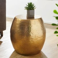 FineBuy Beistelltisch rund 42 cm Metall - Orientalischer Design Wohnzimmertisch Aluminium - Hammerschlag Alu kleiner Couchtisch - Dekotisch