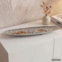 FineBuy Dekoschale Oval Metall Schale 65,5cm - Design Tischdeko Wohnzimmer - Wohnaccessoire Modern mit Beinen - Metallschale Dekoration lang schmal Handmade