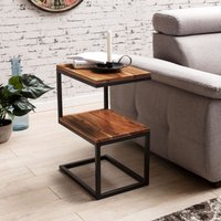 FineBuy Beistelltisch S-Form Massivholz / Metall 45 x 60 x 30 cm, Design Wohnzimmertisch Landhaus-Stil, Anstelltisch Ablagetisch eckig – Ansicht 1