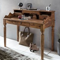 FineBuy Schreibtisch Massivholz Konsole, Sekretär 115 x 100 x 60 cm mit 3 Schubladen und Fächern, Konsolentisch Landhaus-Stil aus Natur-Holz modern, Arbeits-Tis