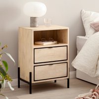 FineBuy Nachttisch aus Mango Whitewash Massivholz mit Ablage & 2 Schubladen – Nachtkonsole im Industrial Natur Design für Boxspringbetten, Nachtschrank mit Stau – Ansicht 1