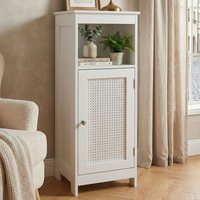 FineBuy Standregal Weiß 80cm – Nischenregal Tür & Ablage Wiener Geflecht – schmales Wohnregal Flur & Wohnzimmer – Stauraumregal - Kleiner Schrank - Kommode – Ansicht 1