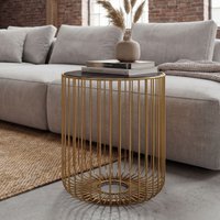 FineBuy Beistelltisch Glas Metall 40cm Gold Rund - Moderner Anstelltisch - Design Sofatisch Couchtisch Drahtkorb - Loungetisch mit Gittergestel - Runder Wohnzim