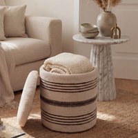 FineBuy Sitzhocker mit Stauraum aus Wolle 40cm Beige Stoff Rund - Design Boho Stoffhocker mit abnehmbarem Deckel - Polsterhocker Schminktisch Hocker - Beistellh