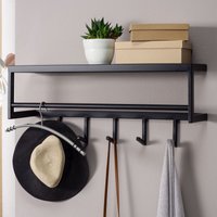 FineBuy Wandgarderobe Metall Schwarz 70 cm mit Ablage - Design Garderobenpaneel mit Hutablage - Wand Garderobenleiste mit Hakenleiste - 5 Kleiderhaken – Ansicht 1