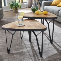 FineBuy Design Couchtisch 2er Set Mango / Akazie Massivholz Satztisch Dreieckig, Wohnzimmertisch Braun mit Metallbeine, Tischset 2-teilig Satztisch Holz / Metal – Ansicht 1