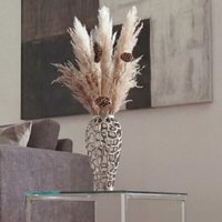 FineBuy Bodenvase Aluminium Silber - Design Blumenvase Groß - Metallvase Modern - Dekovase rund für Trockenblumen - Standvase Hoch - Wohnzimmer Deko - Wohndeko 