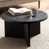FineBuy Couchtisch Mango Massivholz rund Ø 60 cm Schwarz · Moderner Wohnzimmertisch mit strukturierter Oberfläche · Handgefertigter Sofatisch mit markantem Holz