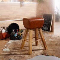 FineBuy Barhocker Turnbock 43x75x43 cm Mango Massivholz / Echtleder, Design Barstuhl Braun, Lederhocker ohne Lehne, Country Hocker Tresenstuhl – Ansicht 1
