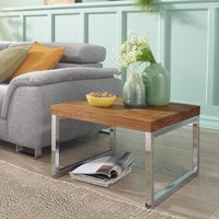 FineBuy Couchtisch quadratisch 60cm Sheesham Massivholz mit Chrom Gestell, Design Wohnzimmertisch, Sofatisch mit Metallrahmen, Holztisch Wohnzimmer, Beistelltis – Ansicht 1