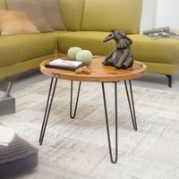 FineBuy Couchtisch Sheesham Massivholz rund Ø 60 cm – Wohnzimmertisch mit Metallbeinen im Retro Design – Handgefertigter Holztisch mit Ablagekante – 45 cm hoch – Ansicht 1