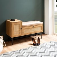 FineBuy Schuhbank mit Sitzfläche 100x60x38 cm Garderobenbank Eiche-Dekor, Sitzbank Rattan Klein Gepolstert, Bank Schmal Flur mit Stauraum, Flurbank Flurmöbel mi
