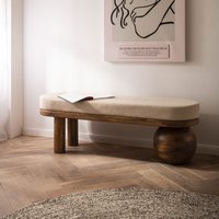 FineBuy gepolsterte Sitzbank 140 cm Massivholz Stoff - Design Bank für Garderobe Schlafzimmer & Wohnzimmer - Ausgefallene Garderobenbank Handmade