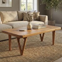 FineBuy Couchtisch Akazie Massivholz - Wohnzimmertisch Sofatisch Holz Modern - Design Loungetisch mit abgerundeten Ecken Landhaus Handmade – Ansicht 1