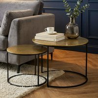 FineBuy Satztisch Metall 2er Set rund - Couchtisch Aluminium Tischplatten mit Muster - Beistelltisch Sofatisch Alu modern - Wohnzimmertisch Eisen Gestell Handma